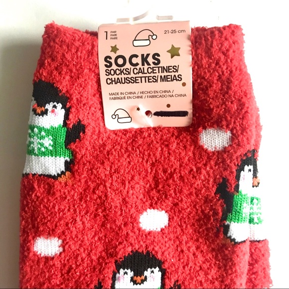 Christmas Red Plush Penguin Warm Sox Super-soft - Great Gift - Picture 3 of 5